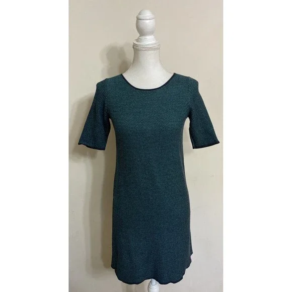 COS | Dresses | Cos Textured Knit Short Sleeve Dress Xs Green Navy Cotton  35 | Poshmark